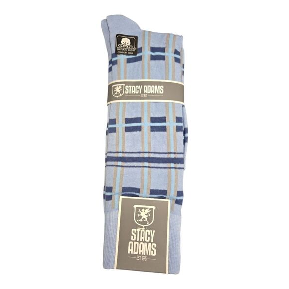 STACY ADAMS MENS PLAID PATTERN DRESS SOCK. BLUE GRAY. SAS 355-5 - Picture 1 of 2